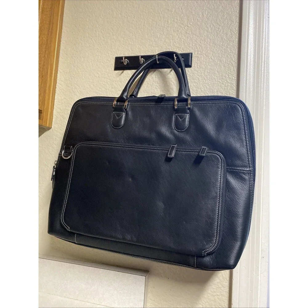 Levenger Black Leather Laptop Bag Messenger Unisex Brief Case